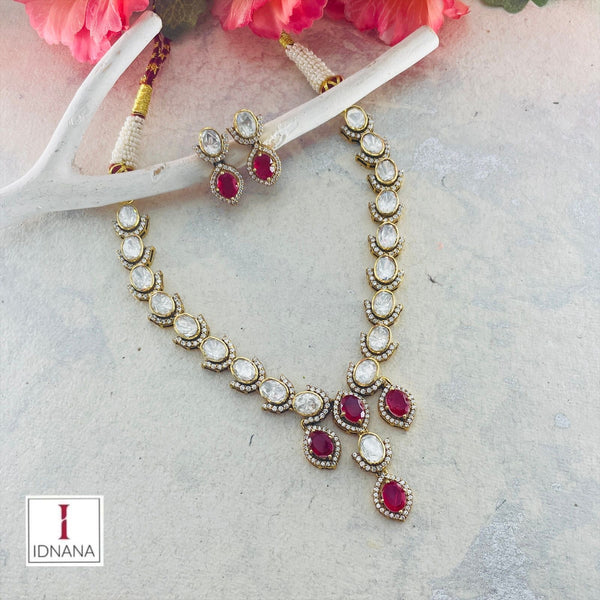 RUBY MOISSANITE GOLD PLATED NECKLACE SET