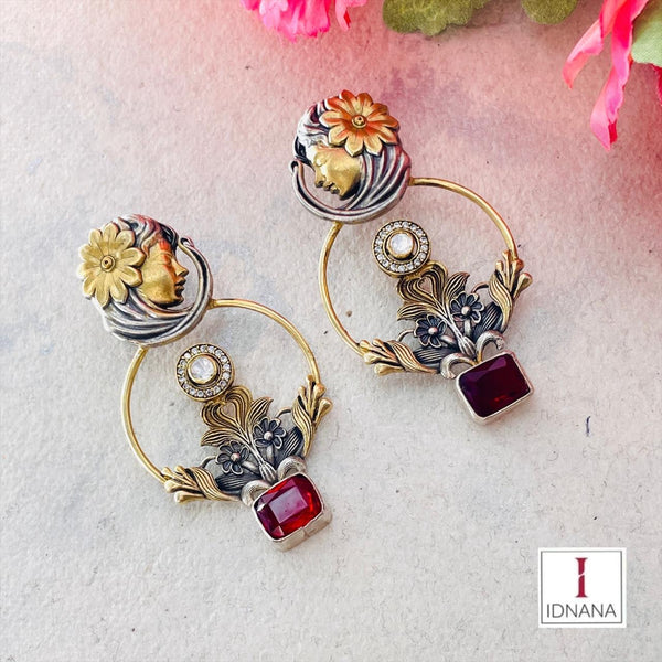 DUAL TONE RED DOUBLET MOISSANITE FLORAL GIRL MOTIF STUDS
