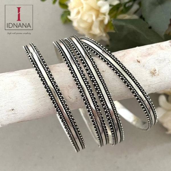 PURE SILVER BANGLES PLAIN MIDLINE WITH SIDE DOTS 4 PIECES (SIZE 2.6) NOT OPENABLE