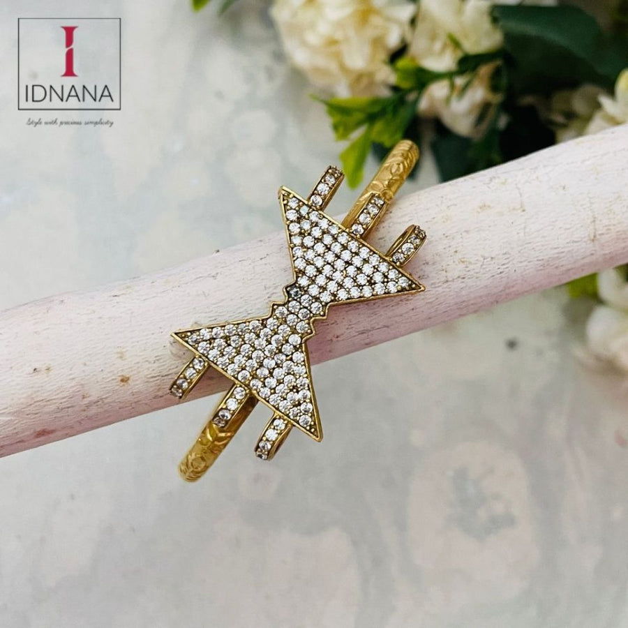 GOLD PLATED WHITE CUBIC ZIRCONIA BOWTIE MOTIF BRACELET
