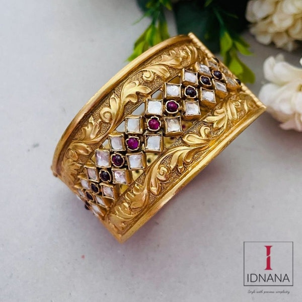 GOLD PLATED RUBY KUNDAN BANGLE OPENABLE SIZE 2.4