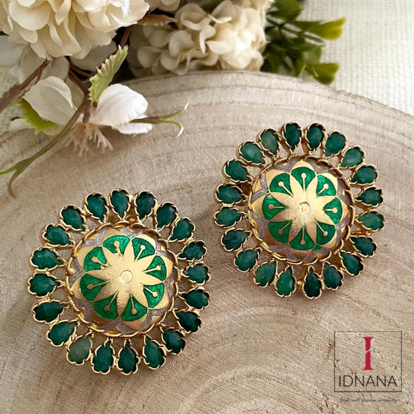 GOLD PLATED EMERALD MEENAKARI STUDS