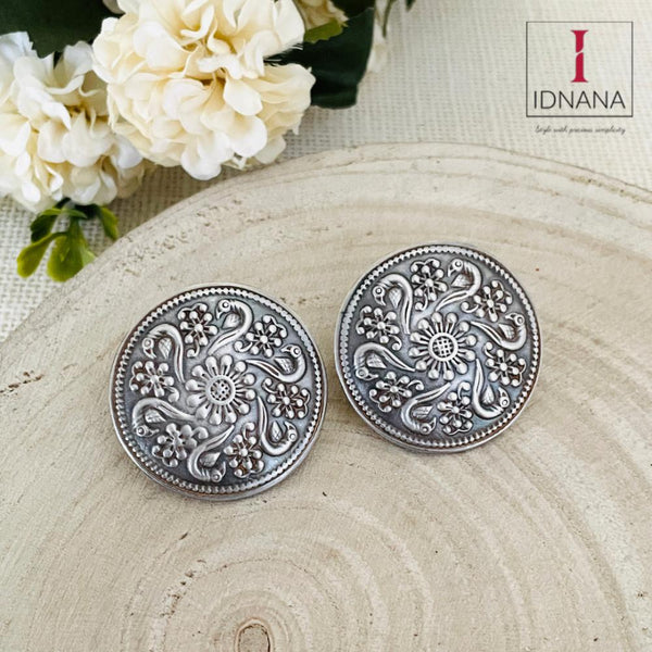 ROUND FLORAL SILVER STUDS