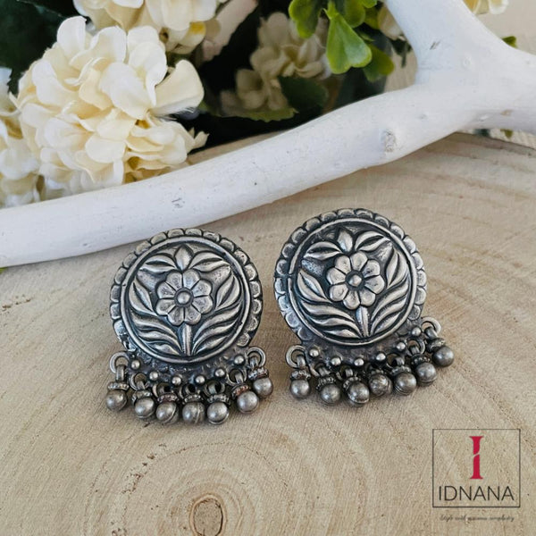 ROUND FLORAL SILVER STUDS WITH HANGING GHUNGROOS