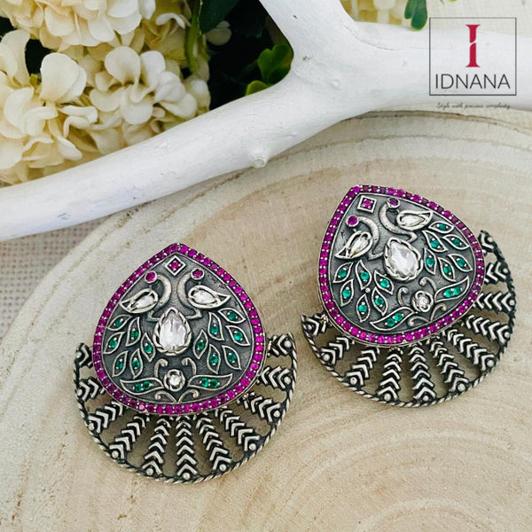 PINK GREEN MARCASITE WHITE KUNDAN PEACOCK STUDS