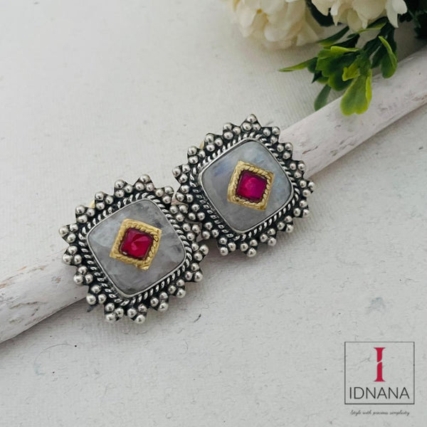 DUAL TONE MOONSTONE RED INLAY KUNDAN STATEMENT STUDS