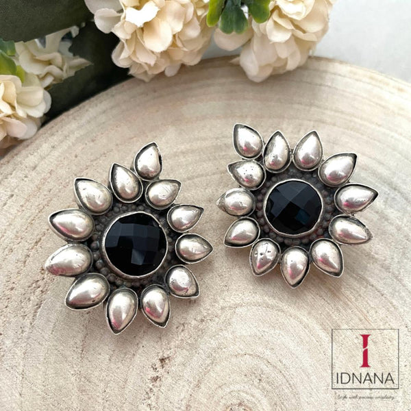 FACETED BLACK ONYX FLORAL STATEMENT STUDS