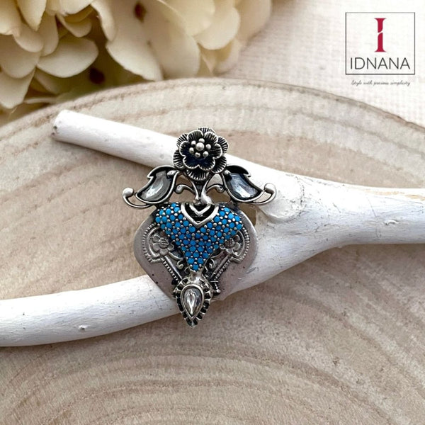 KUNDAN LIGHT BLUE MARCASITE FLORAL ADJUSTABLE FINGER RING