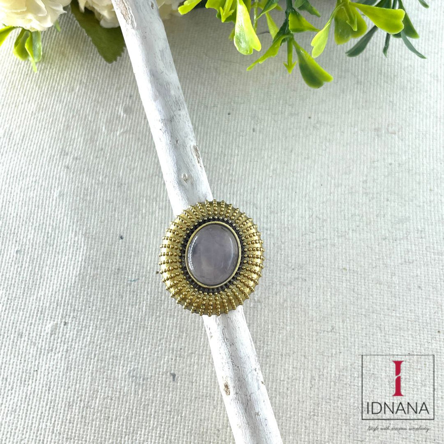 GOLD PLATED ROSE QUARTZ ADJUSTABLE FINGER RING