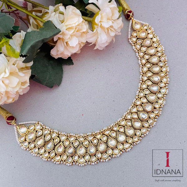 GOLD PLATED WHITE KUNDAN AND PEARL CHOKER