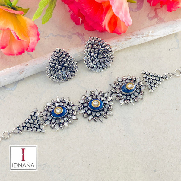BLUE LAPIS LAZULI INLAY KUNDAN POLKI CHOKER SET