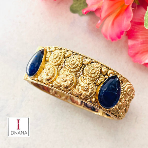 GOLD PLATED BLUE ONYX NAKASH PEACOCK BANGLE 2.4 OPENABLE