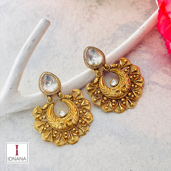 GOLD PLATED MOISSANITE WHITE KUNDAN CHANDBALIS