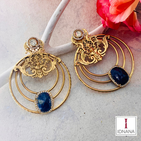 GOLD PLATED BLUE SAPPHIRE SAPPHIRE MOISSANITE HOOPS