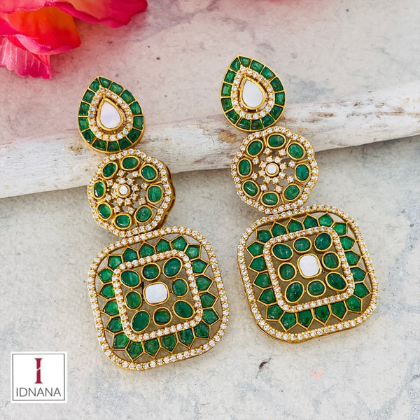 GOLD PLATED GREEN KEMP MOTHER OF PEARL CZ EARRINGS