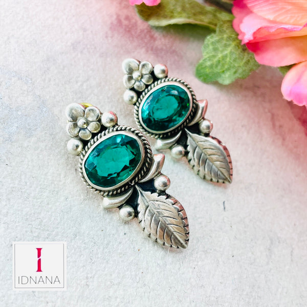 GREEN DOUBLET FLORAL STUDS