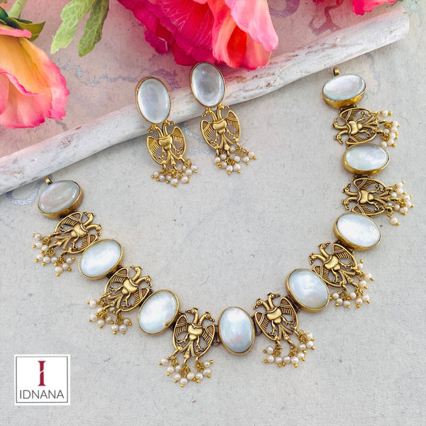 GOLD PLATED GENDABERUBDA MOTHER OF PEARL COLLAR NECKLACE SET
