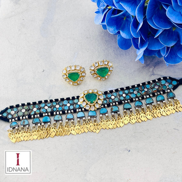 DUAL TONE NEPALI TURQUOISE EMERALD MOISSANITE CHOKER SET