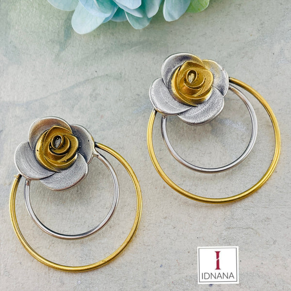 DUAL TONE ROSE MOTIF HOOPS