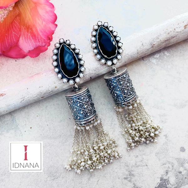 BLACK ONYX PEARL CHANDELIER STATEMENT EARRINGS