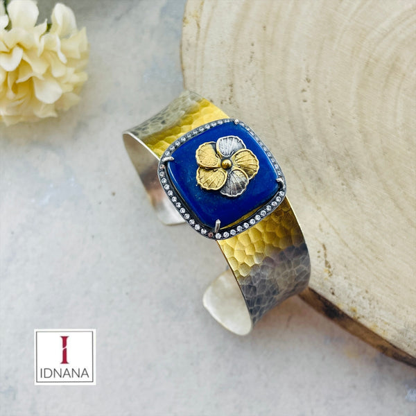 DUAL TONE LAPIS LAZULI FLORAL MOTIF HANDCUFF