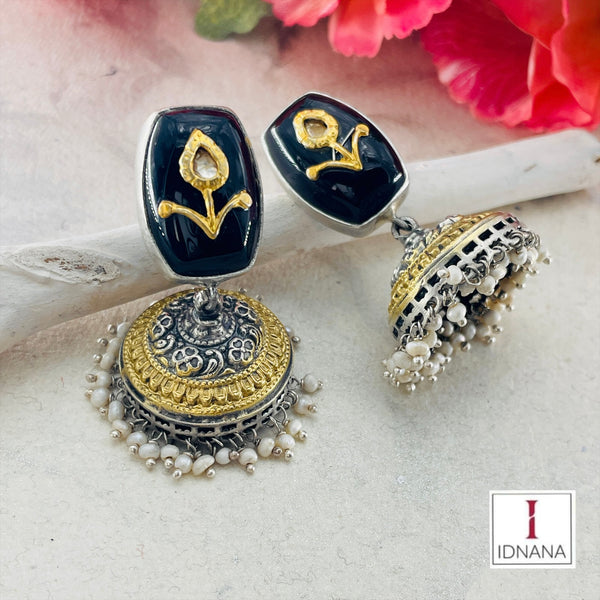 BLACK ONYX INLAY KUNDAN DUAL TONE JHUMKAS