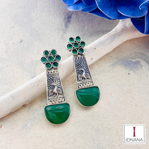GREEN ONYX AND GREEN KEMP PEACOCK STUDS