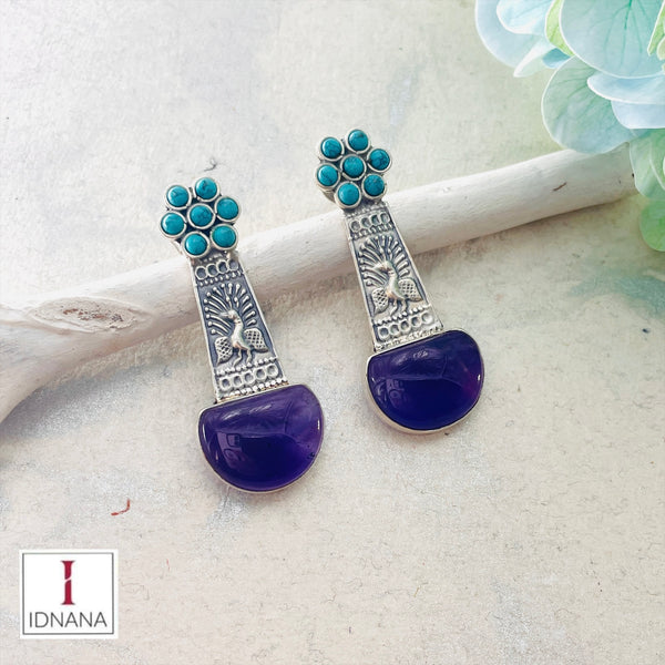 AMETHYST TURQUOISE PEACOCK STUDS