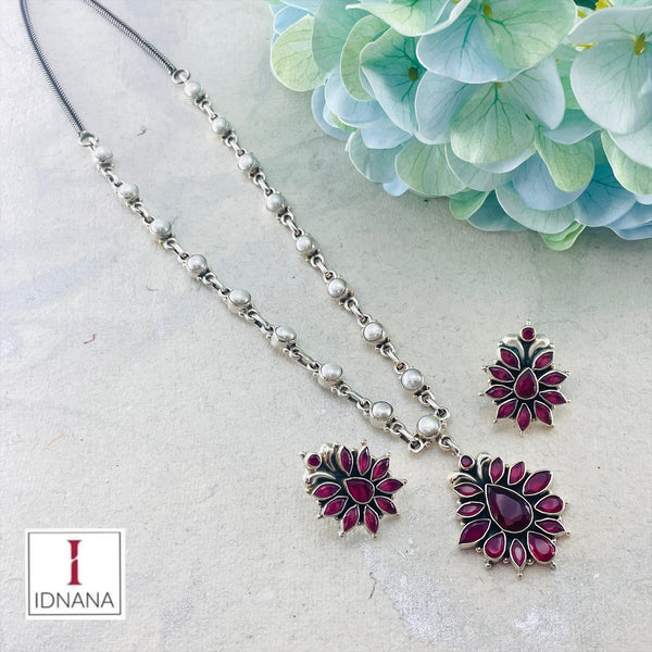 RUBY AND PEARL FLORAL NECKLACE SET