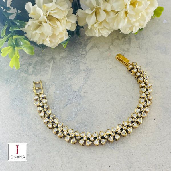 GOLD PLATED FLORAL MOISSANITE BRACELET SIZE 2.4 OPENABLE