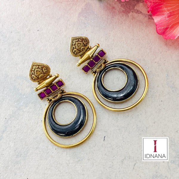 GOLD PLATED BLACK ONYX RED KEMP HOOPS