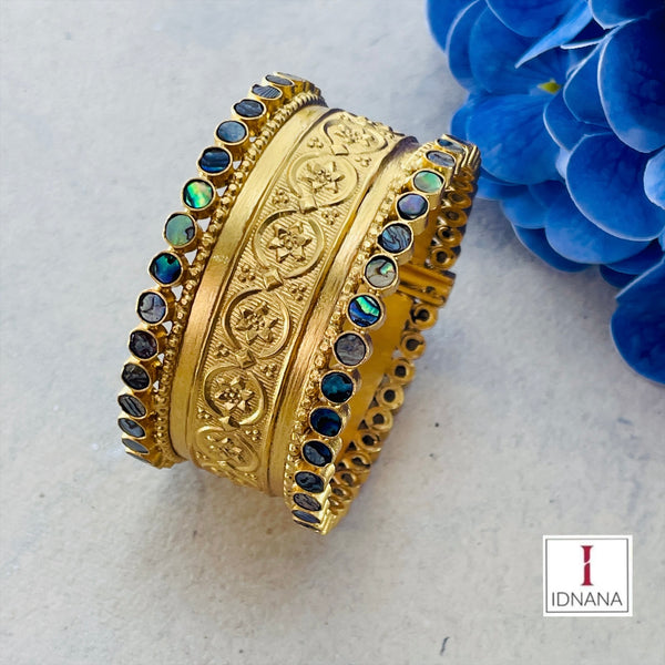 ABALONE SHELL (MOTHER OF PEARL) GOLD PLATED BANGLE OPENABLE SIZE 2.4