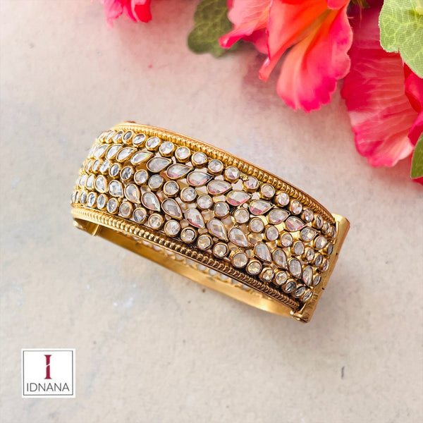 GOLD PLATED POLKI BANGLE  SIZE 2.4 OPENABLE