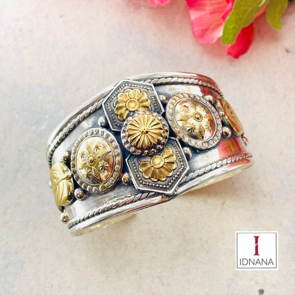 FLORAL DESIGN DUAL TONE STATEMENT HANDCUFF