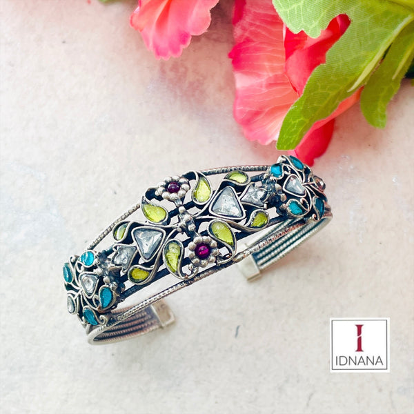 FLORAL DESIGN MINT GREEN BLUE KUNDAN RED KEMP HANDCUFF