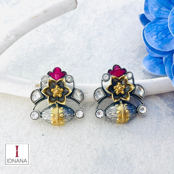 DUAL TONE WHITE PINK FLORAL STUDS