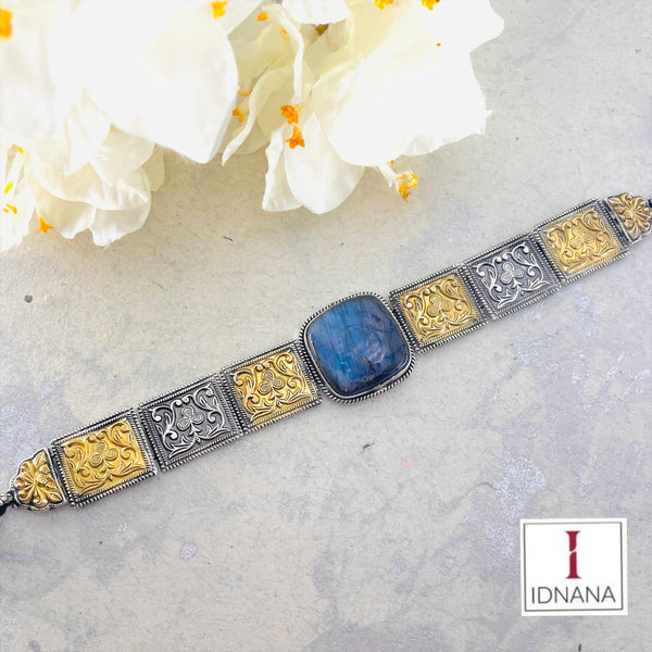 DUAL TONE LABRADORITE FLORAL CHOKER