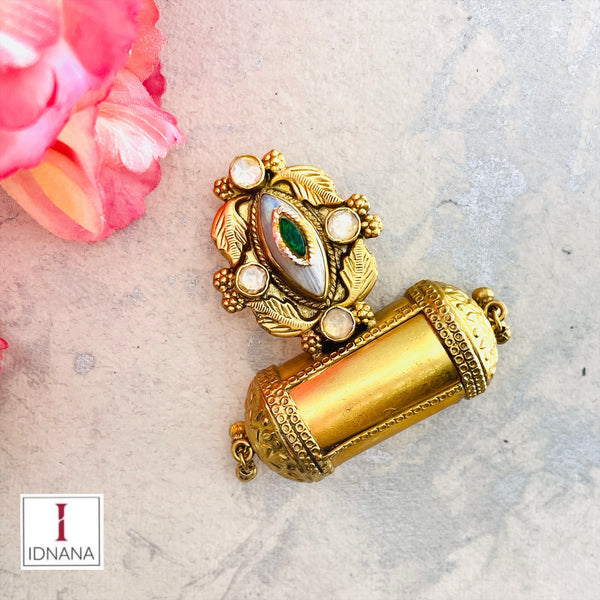 GOLD PLATED MOONSTONE INLAY KUNDAN MOISSANITE AMULET PENDANT